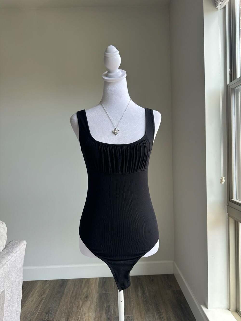 Vintage Y2K One Step Up Black Ruched Center Tank Bodysuit Medium